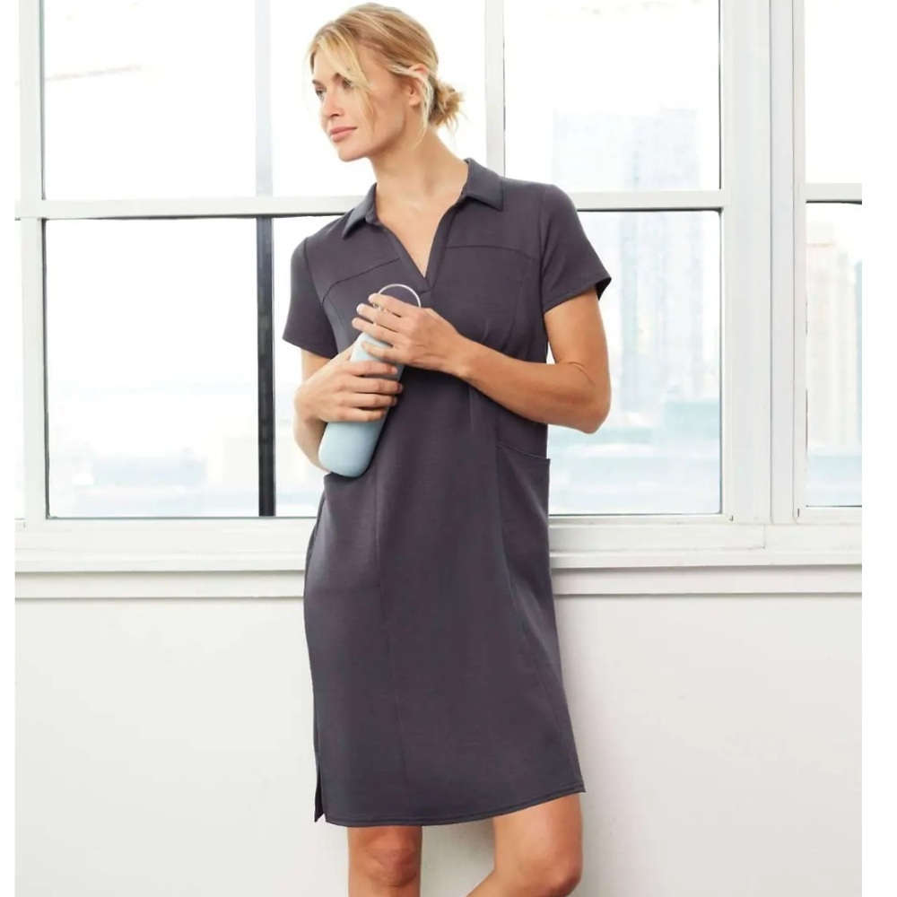 J. Jill Fit Sleek Double Knit Polo Dress Women Size Medium Slate Blue